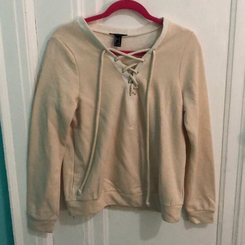 Tan Lace-up Pullover- Size Small